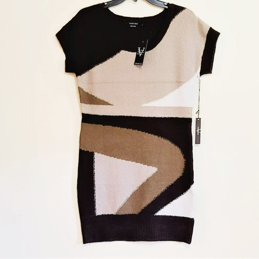 NWT Beautiful VERTIGO Paris Short Sleeve Abstract Print Knit Dress - Picture 5 of 7
